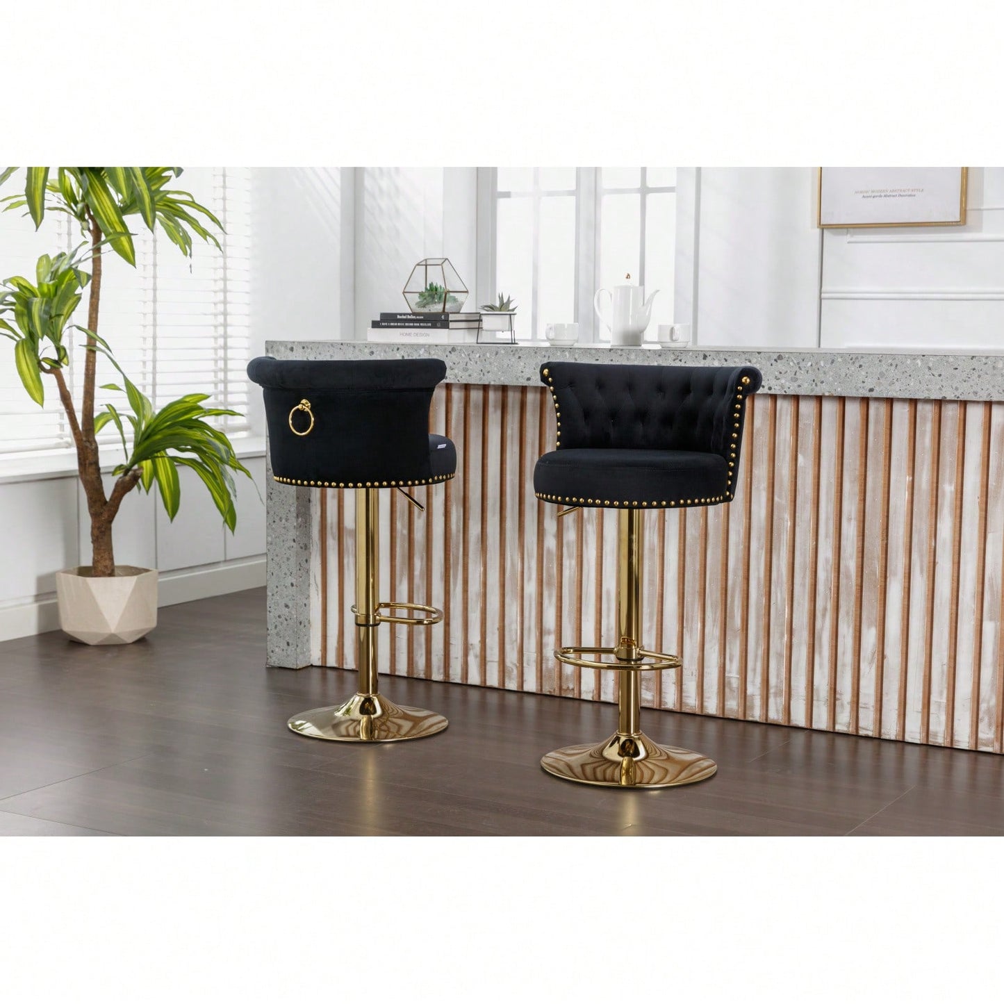 Adjustable Swivel Bar Stools Set of 2 with Footrest for Kitchen and Dining Room Comfortable Sturdy Frame Easy Assembly
