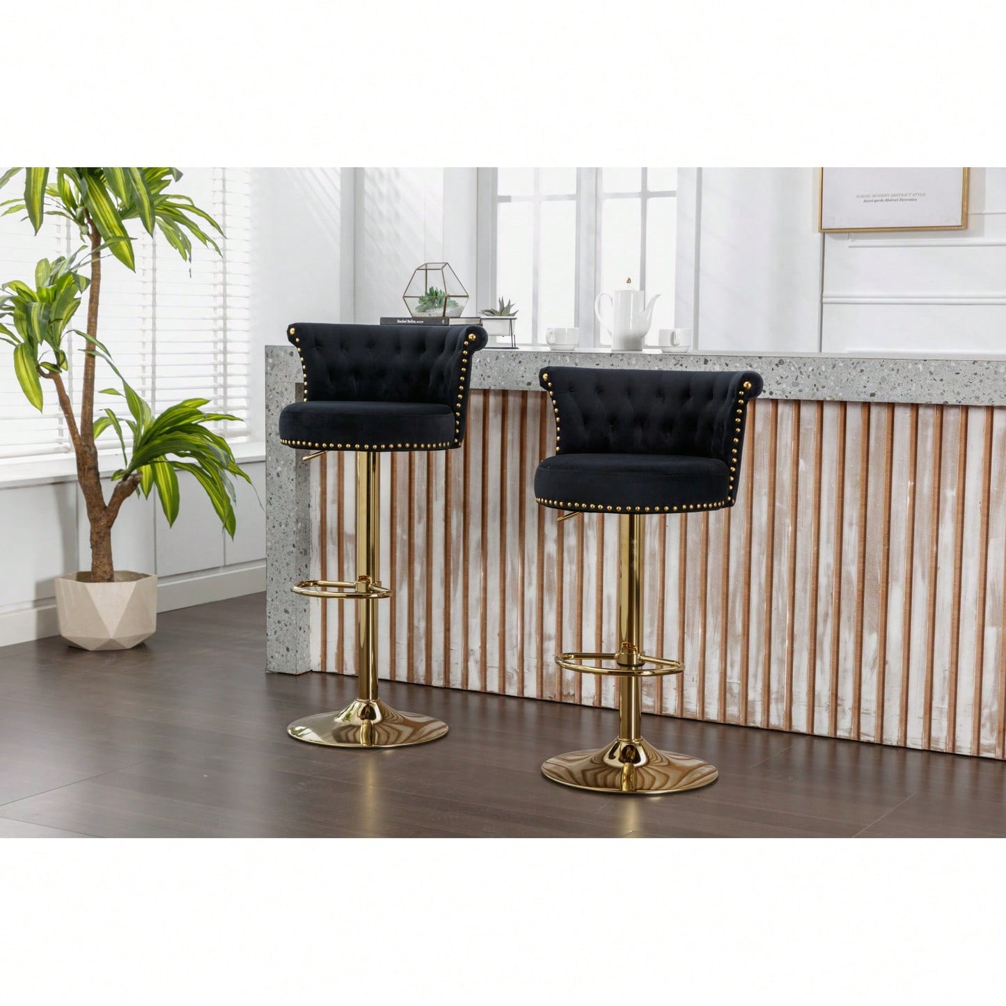 Adjustable Swivel Bar Stools Set of 2 with Footrest for Kitchen and Dining Room Comfortable Sturdy Frame Easy Assembly