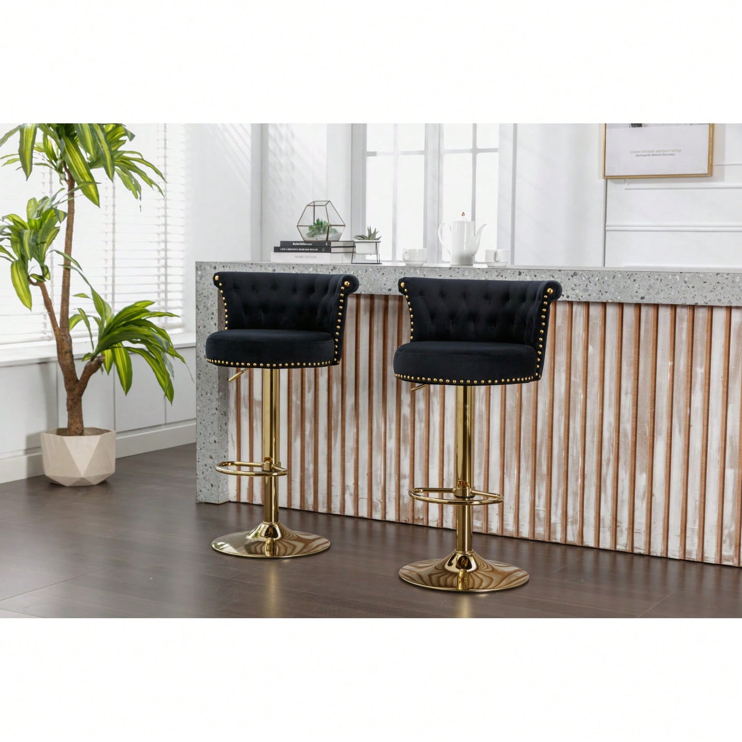 Adjustable Swivel Bar Stools Set of 2 with Footrest for Kitchen and Dining Room Comfortable Sturdy Frame Easy Assembly