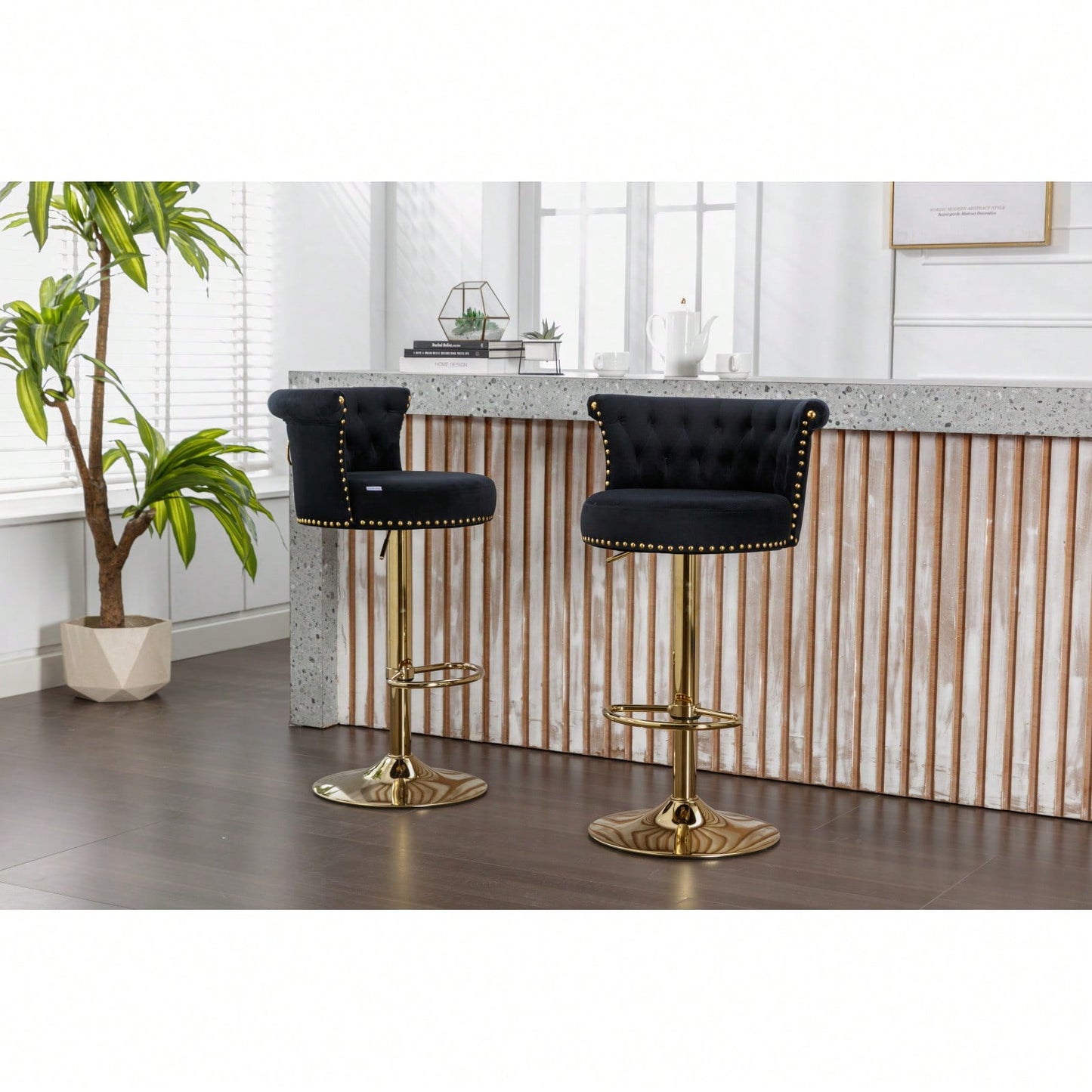 Adjustable Swivel Bar Stools Set of 2 with Footrest for Kitchen and Dining Room Comfortable Sturdy Frame Easy Assembly