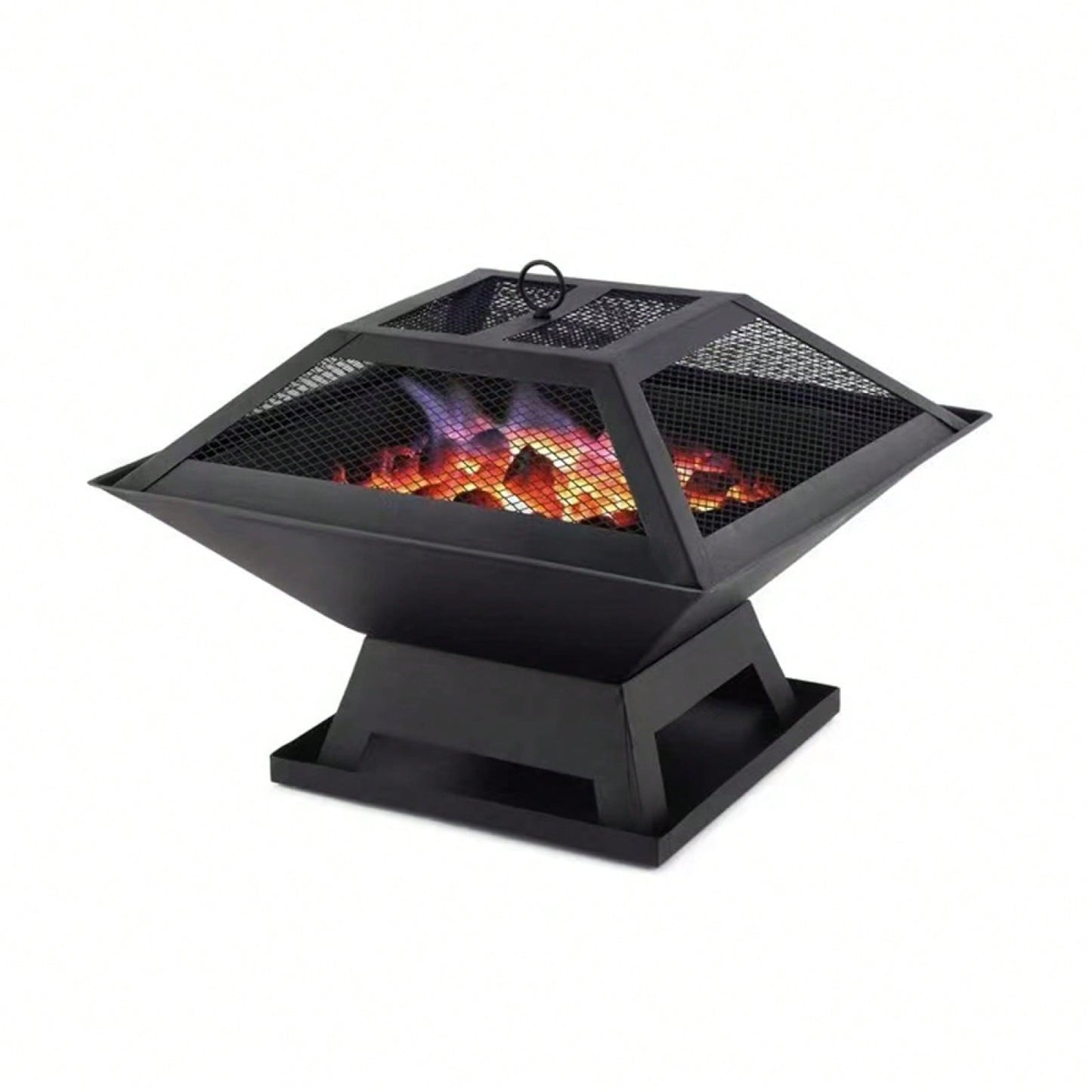 Square Portable Fire Pit BBQ for Patio Garden Yard Sturdy Iron Mesh Easy Assembly