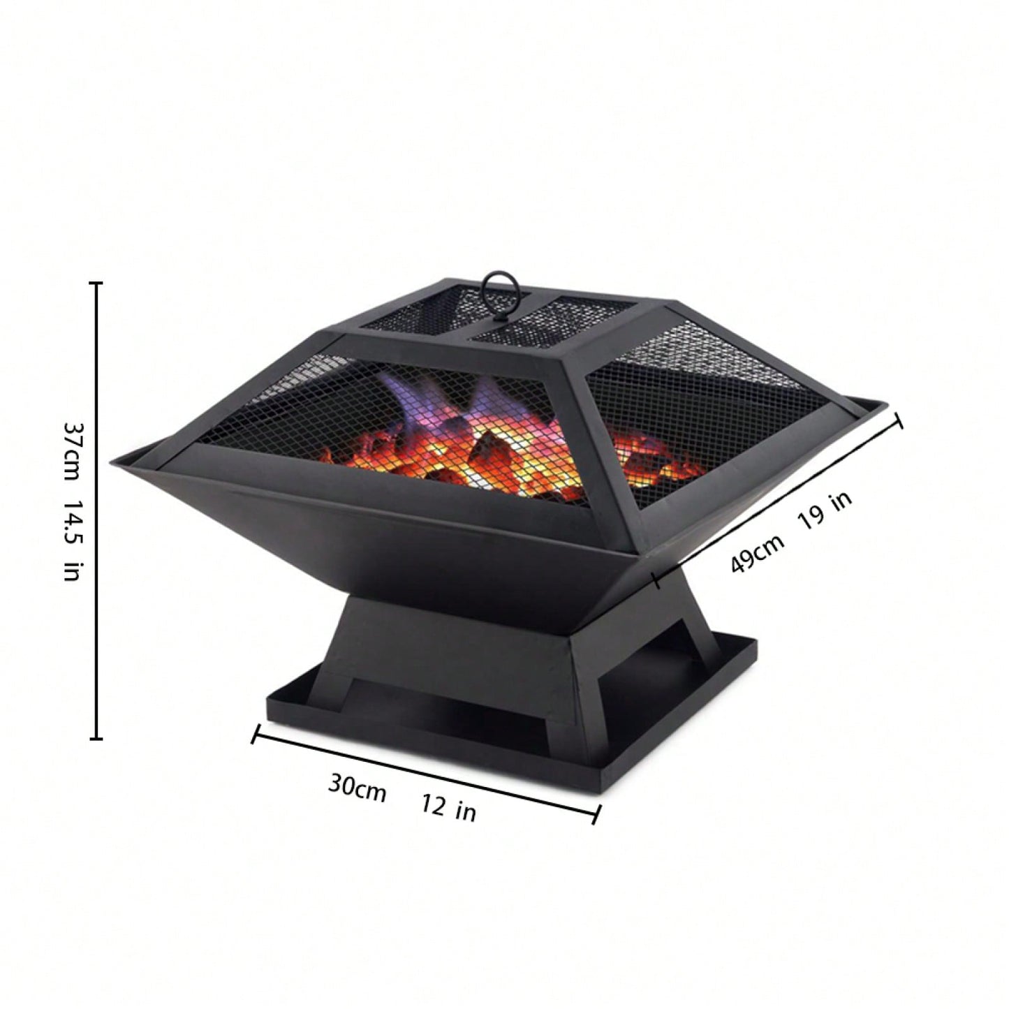 Square Portable Fire Pit BBQ for Patio Garden Yard Sturdy Iron Mesh Easy Assembly