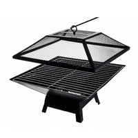 Square Portable Fire Pit BBQ for Patio Garden Yard Sturdy Iron Mesh Easy Assembly