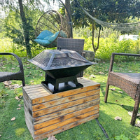 Square Portable Fire Pit BBQ for Patio Garden Yard Sturdy Iron Mesh Easy Assembly