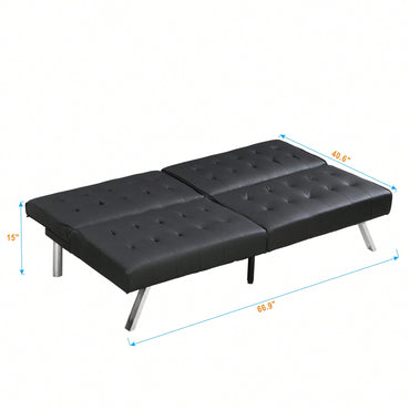 Black PVC Sofa Bed Multifunctional Design For Living Room, Bedroom, Dorm Or Office - Easy Assembly And Space Saving Single Bed Option