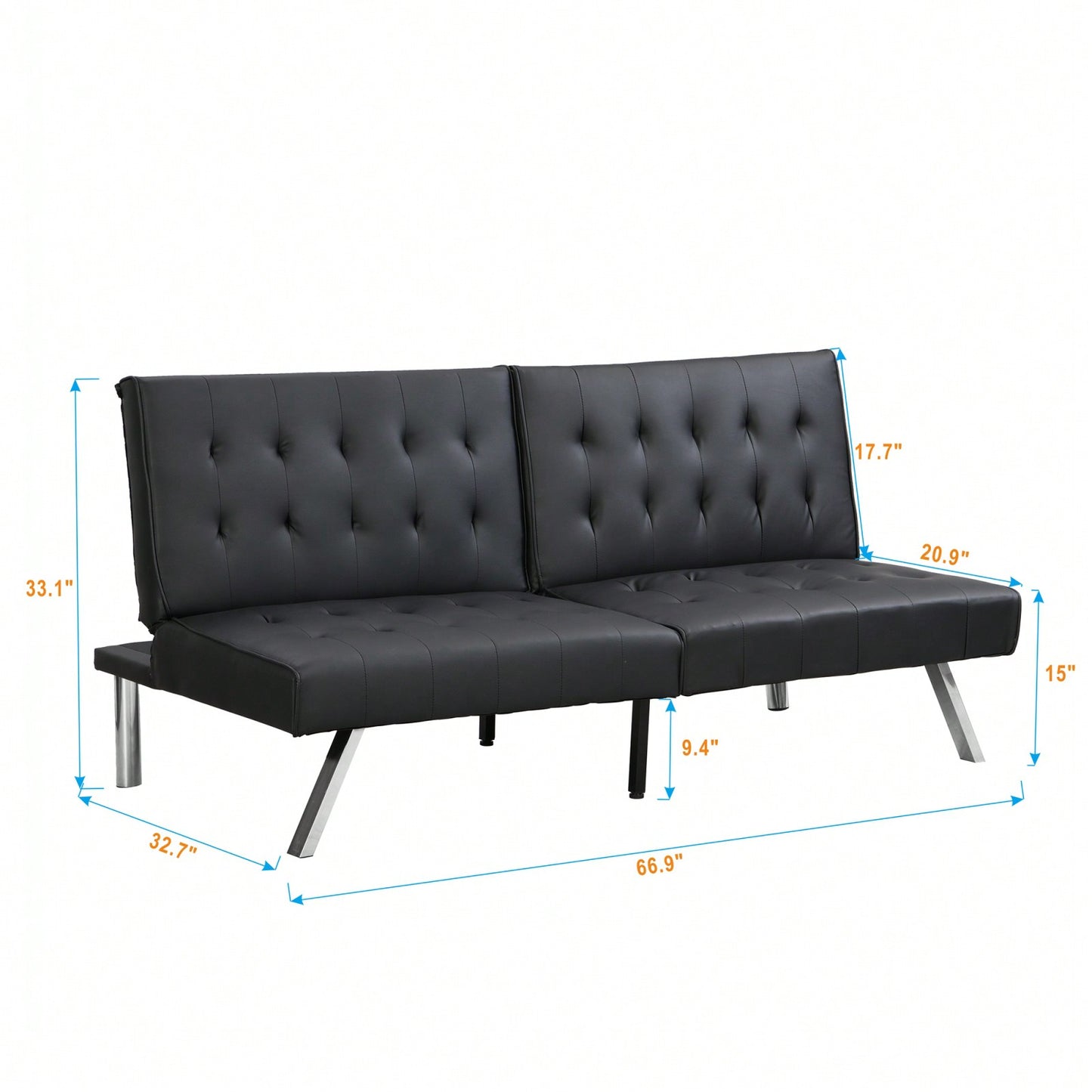 Black PVC Sofa Bed Multifunctional Design For Living Room, Bedroom, Dorm Or Office - Easy Assembly And Space Saving Single Bed Option