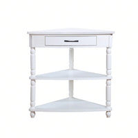 Small Triangle Corner Table with 3 Tiers Solid Wood Legs Space Saving Design Waterproof Milk White Finish