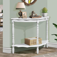 Retro Half-Moon Console Table with Cloud Design Top and Open Shelf Solid Wood Frame for Stylish Home Storage