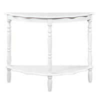 Retro Half-Moon Console Table with Cloud Design Top and Open Shelf Solid Wood Frame for Stylish Home Storage