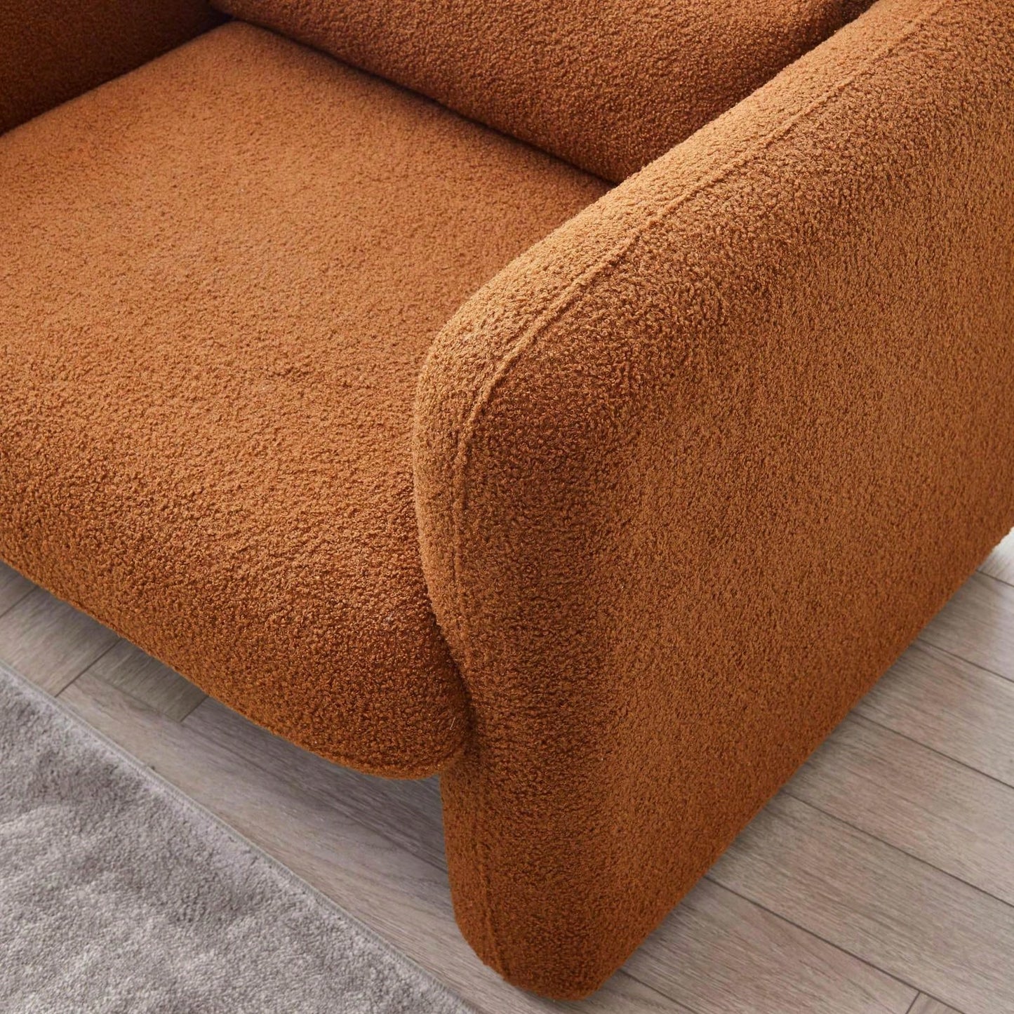 Modern Dark Orange Lamb Fleece Fabric Sofa with Support Pillow for Apartment Office Living Room Bedroom Tool-Free Assembly