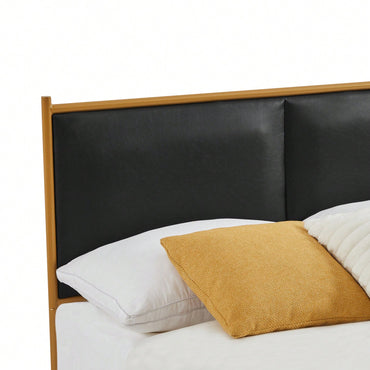 Full-Size Black Bed With Classic Steamed Bread Shaped Backrest And Metal Frame