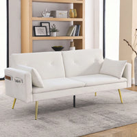 Modern Velvet Convertible Sleeper Sofa 2 in 1 Futon Bed with Recliner Design Soft Fabric Easy Assembly