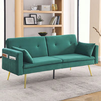 Modern Velvet Convertible Sleeper Sofa 2 in 1 Futon Bed with Recliner Design Soft Fabric Easy Assembly