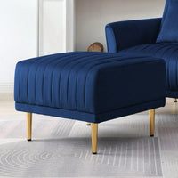 Velvet Channel Tufted Ottoman with Metal Legs for Sectional Sofa Art Deco Style