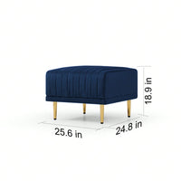 Velvet Channel Tufted Ottoman with Metal Legs for Sectional Sofa Art Deco Style