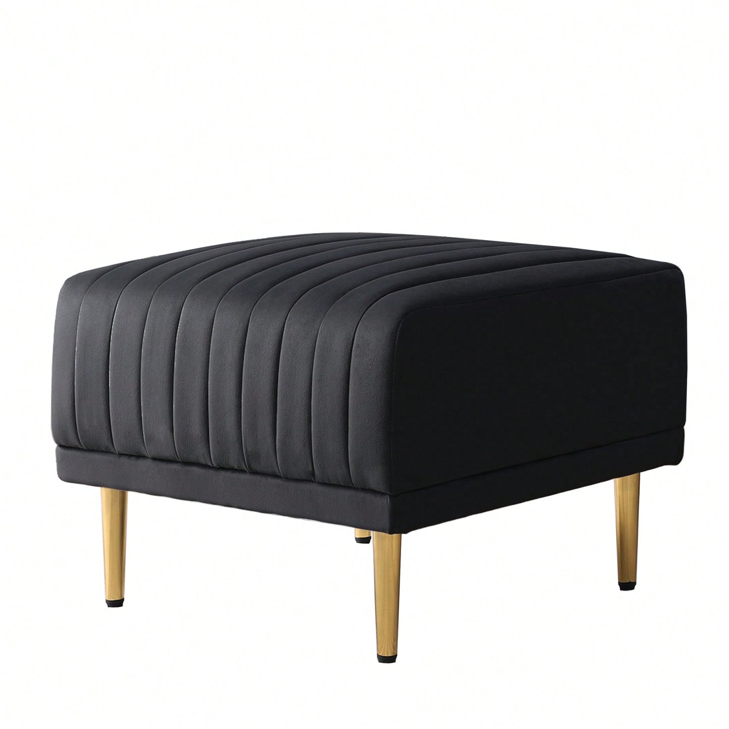 Velvet Channel Tufted Ottoman with Metal Legs for Sectional Sofa Art Deco Style