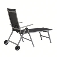 Outdoor Chaise Lounge Chair Aluminum Adjustable With Wheels For Poolside Beach Patio Reclining Sunbathing Lounger, Grey