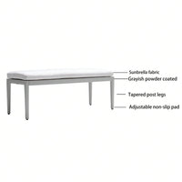 Outdoor Patio Aluminum Stationary Bench With Sunbrella Fabric Cushion, Grayish - Stylish And Durable Seating For Outdoor Spaces