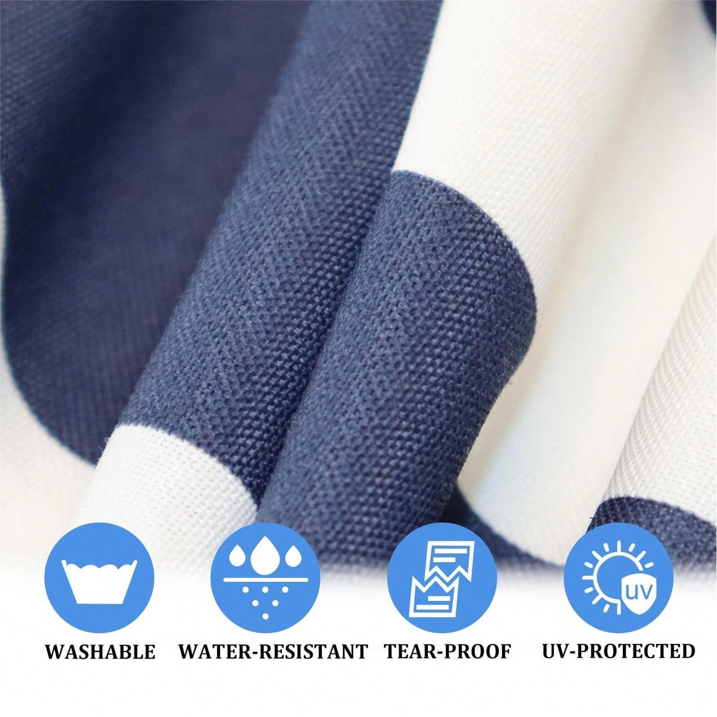 Blue White Stripe Outdoor Lounge Chair Cushion Replacement High Quality UV Resistant Removable Cover Adjustable Straps Indoor Outdoor Use