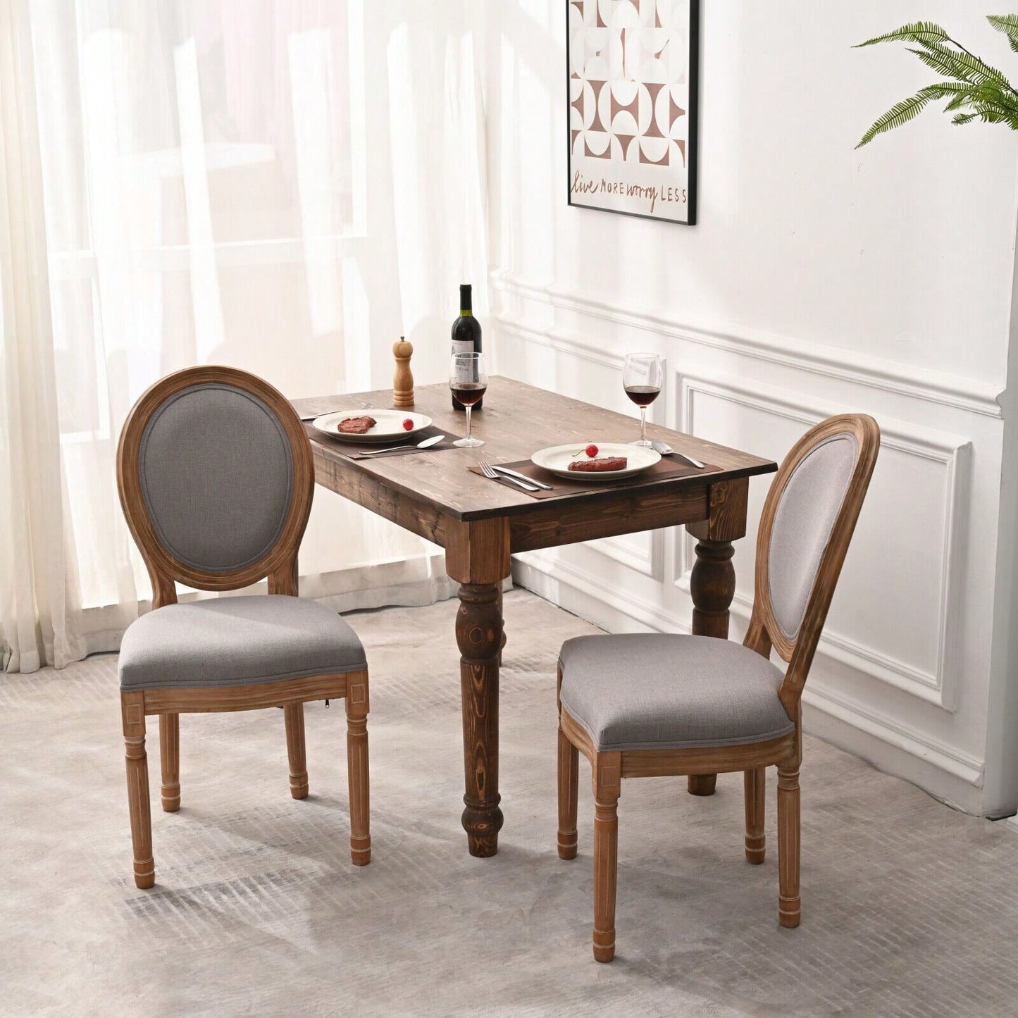 French Country Dining Chairs With Round Back Set Of 2, Upholstered, Solid Wood Legs, Accent Side Chairs For Living Room, Wedding Event