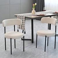 Mid-Century Modern Boucle Dining Chairs Set of 2 Curved Backrest Velvet Upholstered Kitchen Chairs with Black Metal Legs