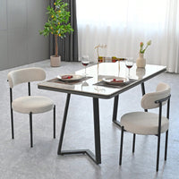 Mid-Century Modern Boucle Dining Chairs Set of 2 Curved Backrest Velvet Upholstered Kitchen Chairs with Black Metal Legs