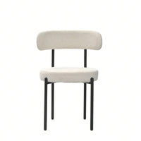 Mid-Century Modern Boucle Dining Chairs Set of 2 Curved Backrest Velvet Upholstered Kitchen Chairs with Black Metal Legs
