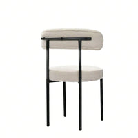 Mid-Century Modern Boucle Dining Chairs Set of 2 Curved Backrest Velvet Upholstered Kitchen Chairs with Black Metal Legs