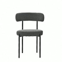 Mid-Century Modern Boucle Dining Chairs Set of 2 Curved Backrest Velvet Upholstered Kitchen Chairs with Black Metal Legs
