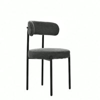 Mid-Century Modern Boucle Dining Chairs Set of 2 Curved Backrest Velvet Upholstered Kitchen Chairs with Black Metal Legs