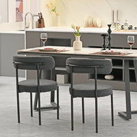 Mid-Century Modern Boucle Dining Chairs Set of 2 Curved Backrest Velvet Upholstered Kitchen Chairs with Black Metal Legs