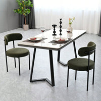 Mid-Century Modern Boucle Dining Chairs Set of 2 Curved Backrest Velvet Upholstered Kitchen Chairs with Black Metal Legs
