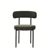 Mid-Century Modern Boucle Dining Chairs Set of 2 Curved Backrest Velvet Upholstered Kitchen Chairs with Black Metal Legs