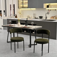 Mid-Century Modern Boucle Dining Chairs Set of 2 Curved Backrest Velvet Upholstered Kitchen Chairs with Black Metal Legs