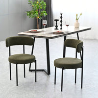 Mid-Century Modern Boucle Dining Chairs Set of 2 Curved Backrest Velvet Upholstered Kitchen Chairs with Black Metal Legs