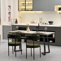 Mid-Century Modern Boucle Dining Chairs Set of 2 Curved Backrest Velvet Upholstered Kitchen Chairs with Black Metal Legs