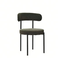 Mid-Century Modern Boucle Dining Chairs Set of 2 Curved Backrest Velvet Upholstered Kitchen Chairs with Black Metal Legs