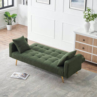 Teddy Fleece Convertible Sofa Bed with Pillows 71.7 Inch Sleeper Couch Solid Wood Frame Metal Legs Gray Beige Pink Green