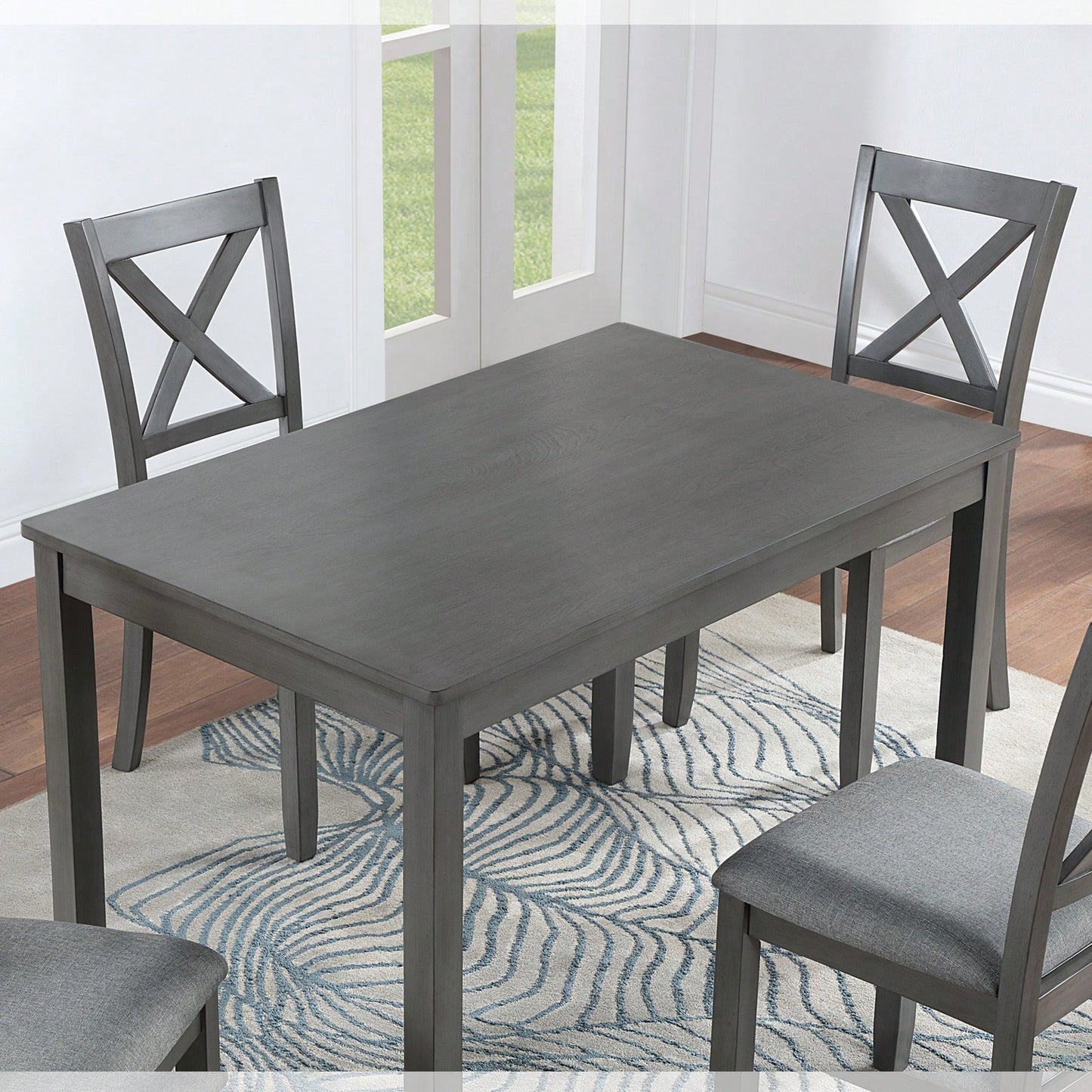 Wooden Dining Rectangular Table, Kitchen Table For Small Space, 4 Person Dining Table, Gray