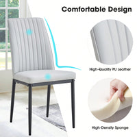 Set of 4 Gray Upholstered Dining Chairs with Metal Legs and Curved Backrest for Kitchen Living Room Restaurant