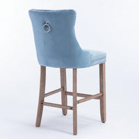 Contemporary Velvet Upholstered Barstools With Button Tufted Decoration And Wooden Legs, Chrome Nailhead Trim - Set Of 2 (Baby Blue)