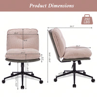 Elegant Adjustable Oversize Cross Chair with Wheels 360° Swivel for Home Office Small Spaces Dressing Room Living Room