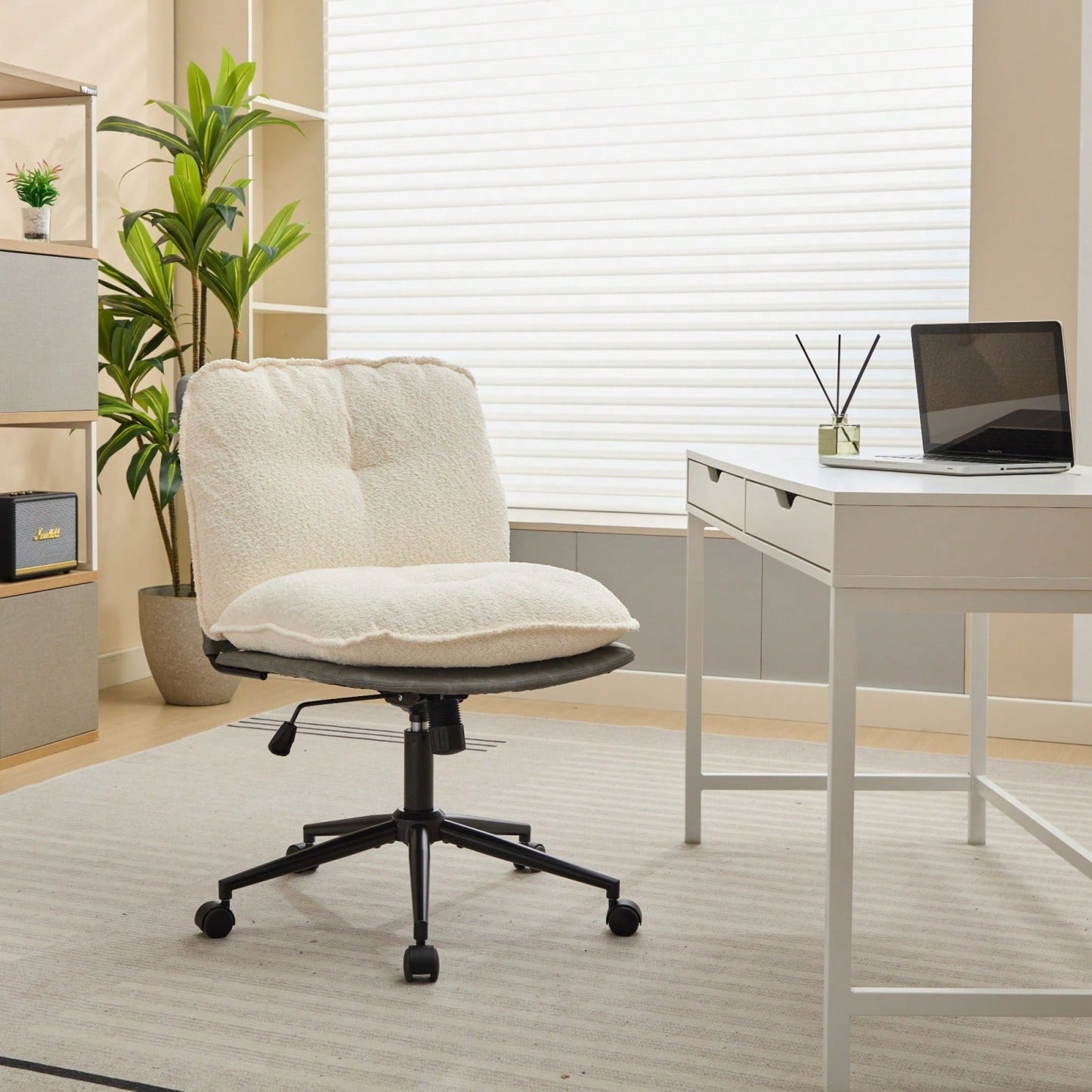 Elegant Adjustable Oversize Cross Chair with Wheels 360° Swivel for Home Office Small Spaces Dressing Room Living Room