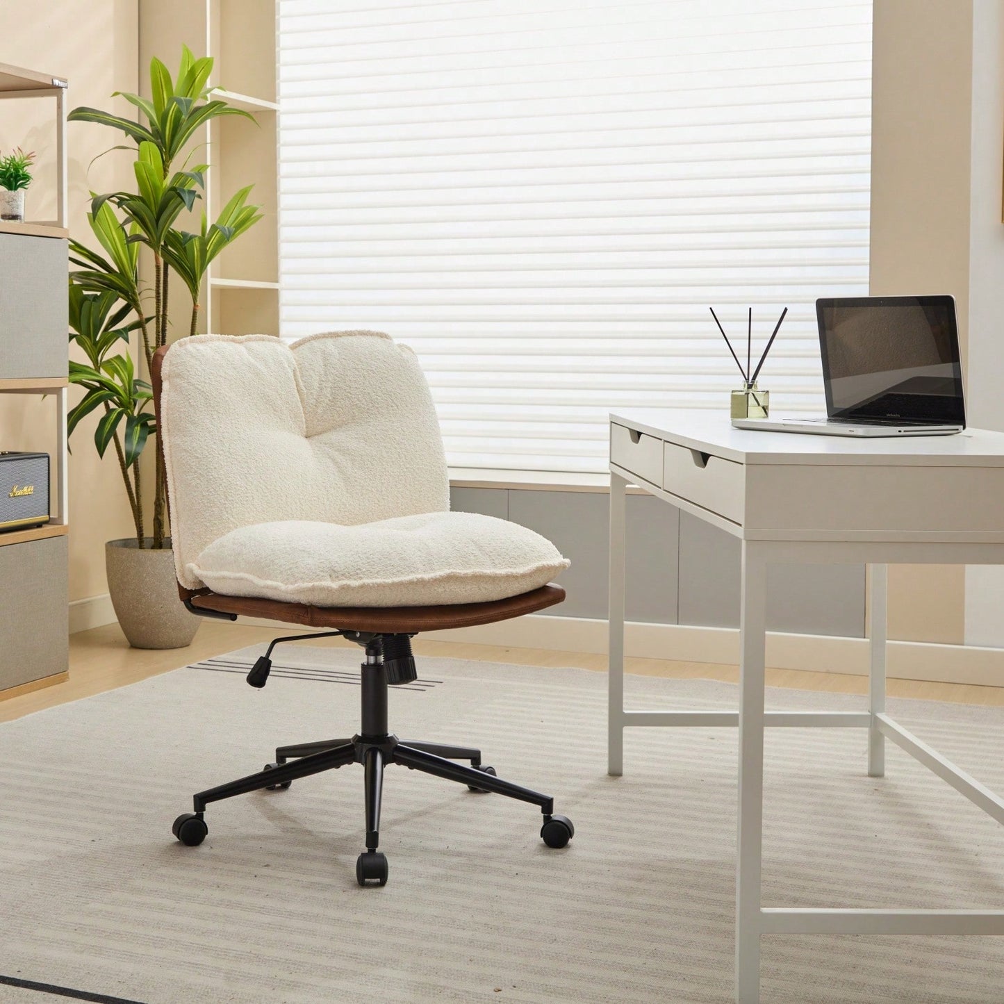 Elegant Adjustable Oversize Cross Chair with Wheels 360° Swivel for Home Office Small Spaces Dressing Room Living Room