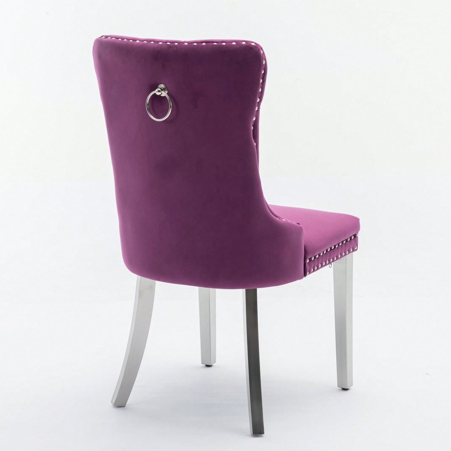 Modern Velvet Upholstered Dining Chair With Chrome Stainless Steel Legs, Nailhead Trim, Set Of 2, Purple And Chrome