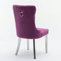 Modern Velvet Upholstered Dining Chair With Chrome Stainless Steel Legs, Nailhead Trim, Set Of 2, Purple And Chrome