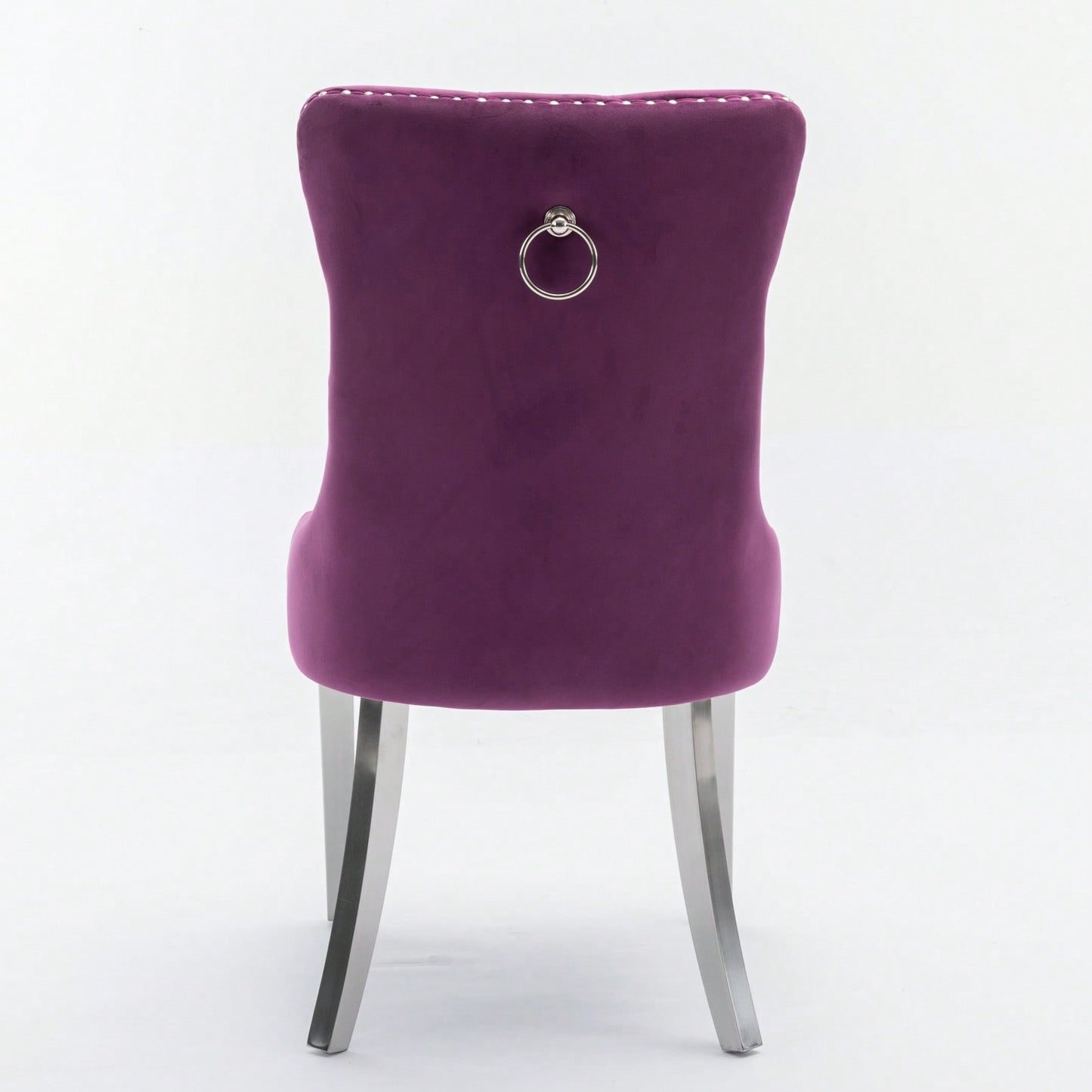 Modern Velvet Upholstered Dining Chair With Chrome Stainless Steel Legs, Nailhead Trim, Set Of 2, Purple And Chrome