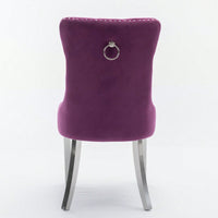Modern Velvet Upholstered Dining Chair With Chrome Stainless Steel Legs, Nailhead Trim, Set Of 2, Purple And Chrome