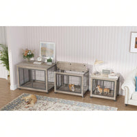 Wooden Dog Crate Side Table On Wheels With Double Doors And Lift Top - 43.7'' W X 30'' D X 31.1'' H