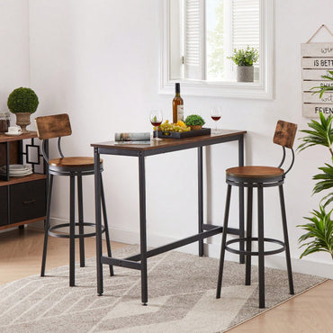 Swivel Bar Stool Set Of 2 With Backrest, Industrial Style, Metal Frame, 29.5'' High For Dining Room, Rustic Brown